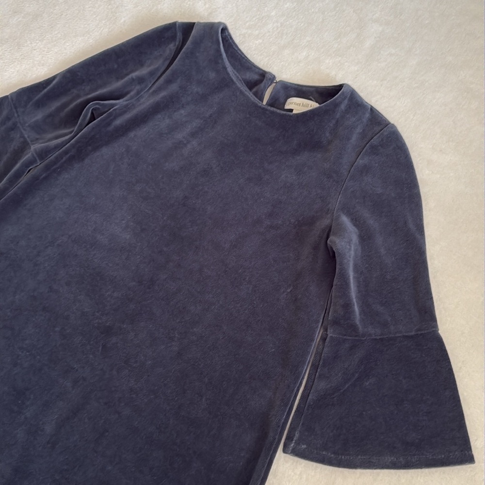 Garnet Hill Kids | Madeline Velour 3/4 Bell Sleeve Flounce Dress Blue (8) - Picture 3 of 12